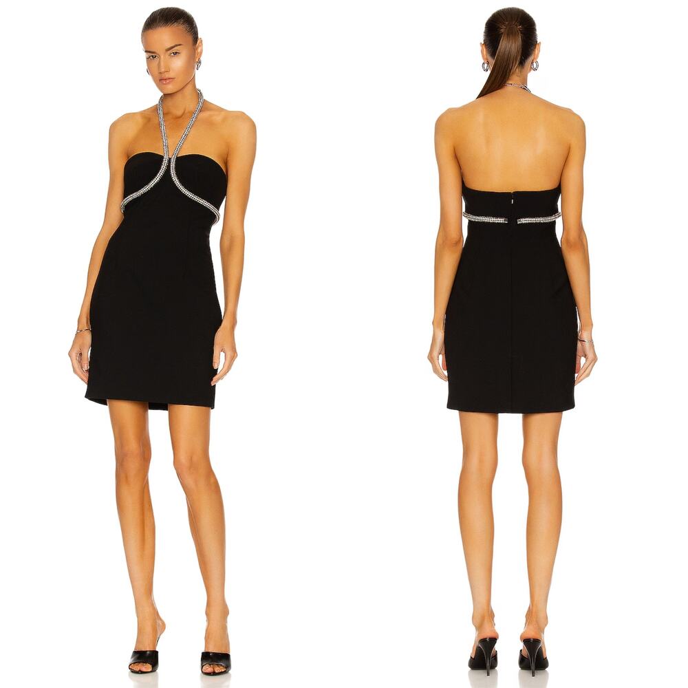 Area Crystal Rope Halter Dress Black